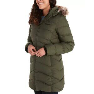 Marmot Montreal 700 Fill Down Women's S Green Puffer Coat Faux Fur Hood JCK0211